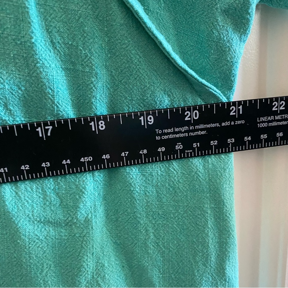 Umgee Turquoise Linen blend Dress with lace back, pockets & fringe hem. Sz 1XL. - Picture 8 of 11